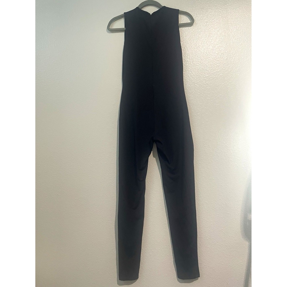 LuFeng Women's Black Sleeveless Slim Fit Stretch Knit Zip Jumpsuit Size M